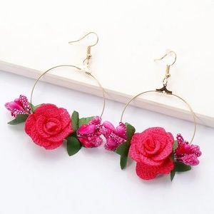 Flower Design Hoop Drop Earrings